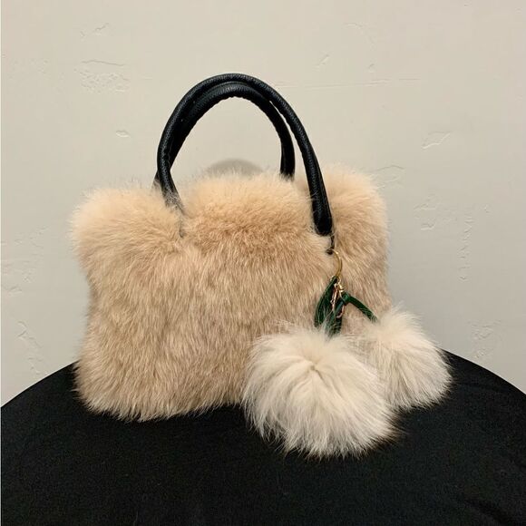 Handmade Luxury Real Fox Fur Tote/Crossbody & Fur Ball Keychain/Bag charm - Picture 2 of 16
